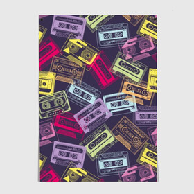 Постер с принтом Разноцветные кассеты в Петрозаводске, 100% бумага
 | бумага, плотность 150 мг. Матовая, но за счет высокого коэффициента гладкости имеет небольшой блеск и дает на свету блики, но в отличии от глянцевой бумаги не покрыта лаком | audio | drawing | green | mauve | multicolored | music | purple | retro | turquoise | vintage | yellow | аудио | бирюза | винтаж | желтый | зеленый | кассета | лиловый | музыка | разноцветные | ретро | рисунок | фиолетовый