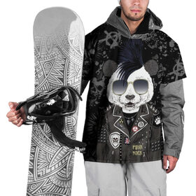 Накидка на куртку 3D с принтом Панда в косухе в Петрозаводске, 100% полиэстер |  | Тематика изображения на принте: anarchy | bear | color | cool | icon | jacket | mohawk | music | panda | piercing | punk | purple | rock | skull | white | аксессуар | анархия | белый | значок | ирокез | круто | куртка | медведь | музыка | одежда | очки | панда | панк |
