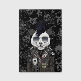 Обложка для паспорта матовая кожа с принтом Панда в косухе в Петрозаводске, натуральная матовая кожа | размер 19,3 х 13,7 см; прозрачные пластиковые крепления | anarchy | bear | color | cool | icon | jacket | mohawk | music | panda | piercing | punk | purple | rock | skull | white | аксессуар | анархия | белый | значок | ирокез | круто | куртка | медведь | музыка | одежда | очки | панда | панк |