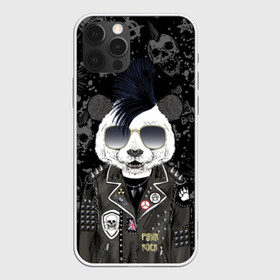 Чехол для iPhone 12 Pro с принтом Панда в косухе в Петрозаводске, силикон | область печати: задняя сторона чехла, без боковых панелей | anarchy | bear | color | cool | icon | jacket | mohawk | music | panda | piercing | punk | purple | rock | skull | white | аксессуар | анархия | белый | значок | ирокез | круто | куртка | медведь | музыка | одежда | очки | панда | панк |