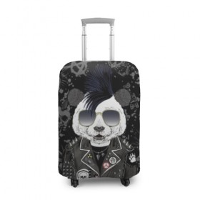 Чехол для чемодана 3D с принтом Панда в косухе в Петрозаводске, 86% полиэфир, 14% спандекс | двустороннее нанесение принта, прорези для ручек и колес | anarchy | bear | color | cool | icon | jacket | mohawk | music | panda | piercing | punk | purple | rock | skull | white | аксессуар | анархия | белый | значок | ирокез | круто | куртка | медведь | музыка | одежда | очки | панда | панк |