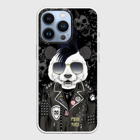 Чехол для iPhone 13 Pro с принтом Панда в косухе в Петрозаводске,  |  | anarchy | bear | color | cool | icon | jacket | mohawk | music | panda | piercing | punk | purple | rock | skull | white | аксессуар | анархия | белый | значок | ирокез | круто | куртка | медведь | музыка | одежда | очки | панда | панк |