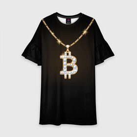 Детское платье 3D с принтом Бриллиантовый биткоин в Петрозаводске, 100% полиэстер | прямой силуэт, чуть расширенный к низу. Круглая горловина, на рукавах — воланы | Тематика изображения на принте: bitcoin | black | chain | color | diamond | emblem | gold | golden | hip hop | logo | luxury | money | style | symbol | алмаз | блеск | блестящий | бриллиант | валюта | деньги | знак | золото | золотой | криптовалюта | кулон | логотип | люкс | роскошь | с