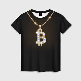 Женская футболка 3D с принтом Бриллиантовый биткоин в Петрозаводске, 100% полиэфир ( синтетическое хлопкоподобное полотно) | прямой крой, круглый вырез горловины, длина до линии бедер | Тематика изображения на принте: bitcoin | black | chain | color | diamond | emblem | gold | golden | hip hop | logo | luxury | money | style | symbol | алмаз | блеск | блестящий | бриллиант | валюта | деньги | знак | золото | золотой | криптовалюта | кулон | логотип | люкс | роскошь | с