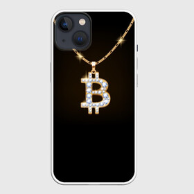 Чехол для iPhone 13 с принтом Бриллиантовый биткоин в Петрозаводске,  |  | bitcoin | black | chain | color | diamond | emblem | gold | golden | hip hop | logo | luxury | money | style | symbol | алмаз | блеск | блестящий | бриллиант | валюта | деньги | знак | золото | золотой | криптовалюта | кулон | логотип | люкс | роскошь | с