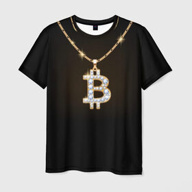 Мужская футболка 3D с принтом Бриллиантовый биткоин в Петрозаводске, 100% полиэфир | прямой крой, круглый вырез горловины, длина до линии бедер | bitcoin | black | chain | color | diamond | emblem | gold | golden | hip hop | logo | luxury | money | style | symbol | алмаз | блеск | блестящий | бриллиант | валюта | деньги | знак | золото | золотой | криптовалюта | кулон | логотип | люкс | роскошь | с