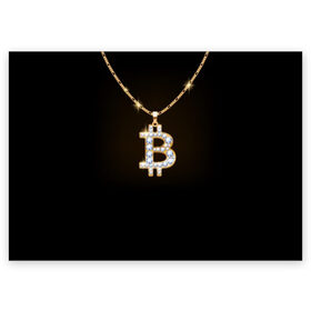 Поздравительная открытка с принтом Бриллиантовый биткоин в Петрозаводске, 100% бумага | плотность бумаги 280 г/м2, матовая, на обратной стороне линовка и место для марки
 | bitcoin | black | chain | color | diamond | emblem | gold | golden | hip hop | logo | luxury | money | style | symbol | алмаз | блеск | блестящий | бриллиант | валюта | деньги | знак | золото | золотой | криптовалюта | кулон | логотип | люкс | роскошь | с