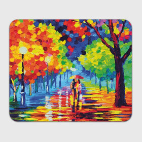 Прямоугольный коврик для мышки с принтом Осенний бульвар в Петрозаводске, натуральный каучук | размер 230 х 185 мм; запечатка лицевой стороны | art | blue | couple | green | lovers | orange | street | tree | umbrella | yellow | влюбленные | дерево | дождь | желтый | зеленый | зонт | искусство | картина | краски | красный | листья | масло | о | оранжевый | осенний | отражение