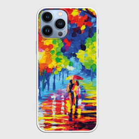 Чехол для iPhone 13 Pro Max с принтом Осенний бульвар в Петрозаводске,  |  | art | blue | couple | green | lovers | orange | street | tree | umbrella | yellow | влюбленные | дерево | дождь | желтый | зеленый | зонт | искусство | картина | краски | красный | листья | масло | о | оранжевый | осенний | отражение