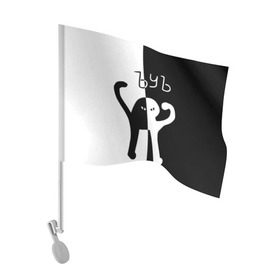 Флаг для автомобиля с принтом ЪУЪ (Black-White). в Петрозаводске, 100% полиэстер | Размер: 30*21 см | cat | mem | memes | интернет приколы | кот | мем | мем кот | ъуъ | ъуъ съука