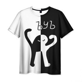 Мужская футболка 3D с принтом ЪУЪ (Black-White). в Петрозаводске, 100% полиэфир | прямой крой, круглый вырез горловины, длина до линии бедер | cat | mem | memes | интернет приколы | кот | мем | мем кот | ъуъ | ъуъ съука