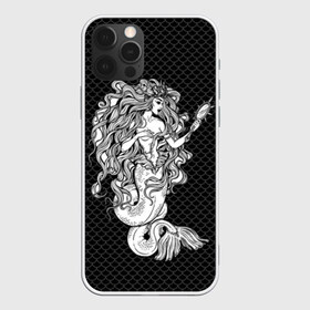 Чехол для iPhone 12 Pro Max с принтом Русалка с зеркалом в Петрозаводске, Силикон |  | beauty | black | body | cool | curls | fin | fish | goddess | hair | magic | mermaid | mirror | niida | scales | sea | siren | tail | white | белый | богиня | волосы | волшебство | зеркало | красотка | кудри | магия | море | нияда | плавник | прикольно | 