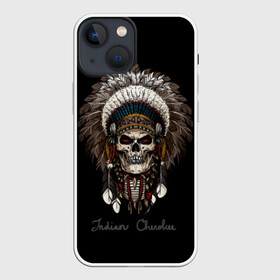 Чехол для iPhone 13 mini с принтом Череп с роучем в Петрозаводске,  |  | cherokee | culture | ethnic | feathers | indian | national | navajo | roach | skeleton | skull | traditional | индеец | культура | навахо | национальный | перья | роуч | скелет | традиционный | череп | чероки | этнический