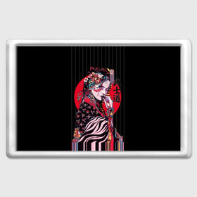 Магнит 45*70 с принтом Гейша в Петрозаводске, Пластик | Размер: 78*52 мм; Размер печати: 70*45 | Тематика изображения на принте: beauty | black | bright | character | cool | decorations | flowers | geisha | girl | hairstyle | japan | kimon | lines | red | stripes | woman | young | девушка | женщина | иероглиф | кимоно | красный | красотка | круто | линии | молодая | полосы 