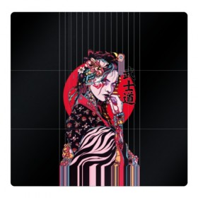 Магнитный плакат 3Х3 с принтом Гейша в Петрозаводске, Полимерный материал с магнитным слоем | 9 деталей размером 9*9 см | beauty | black | bright | character | cool | decorations | flowers | geisha | girl | hairstyle | japan | kimon | lines | red | stripes | woman | young | девушка | женщина | иероглиф | кимоно | красный | красотка | круто | линии | молодая | полосы 