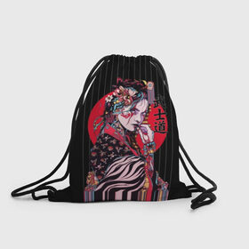 Рюкзак-мешок 3D с принтом Гейша в Петрозаводске, 100% полиэстер | плотность ткани — 200 г/м2, размер — 35 х 45 см; лямки — толстые шнурки, застежка на шнуровке, без карманов и подкладки | beauty | black | bright | character | cool | decorations | flowers | geisha | girl | hairstyle | japan | kimon | lines | red | stripes | woman | young | девушка | женщина | иероглиф | кимоно | красный | красотка | круто | линии | молодая | полосы 