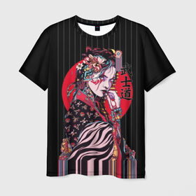 Мужская футболка 3D с принтом Гейша в Петрозаводске, 100% полиэфир | прямой крой, круглый вырез горловины, длина до линии бедер | Тематика изображения на принте: beauty | black | bright | character | cool | decorations | flowers | geisha | girl | hairstyle | japan | kimon | lines | red | stripes | woman | young | девушка | женщина | иероглиф | кимоно | красный | красотка | круто | линии | молодая | полосы 