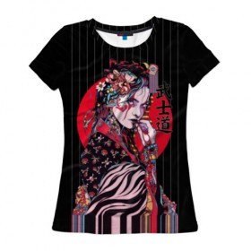 Женская футболка 3D с принтом Гейша в Петрозаводске, 100% полиэфир ( синтетическое хлопкоподобное полотно) | прямой крой, круглый вырез горловины, длина до линии бедер | beauty | black | bright | character | cool | decorations | flowers | geisha | girl | hairstyle | japan | kimon | lines | red | stripes | woman | young | девушка | женщина | иероглиф | кимоно | красный | красотка | круто | линии | молодая | полосы 
