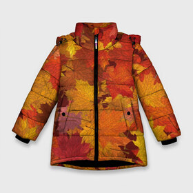 Зимняя куртка для девочек 3D с принтом Осенние листья в Петрозаводске, ткань верха — 100% полиэстер; подклад — 100% полиэстер, утеплитель — 100% полиэстер. | длина ниже бедра, удлиненная спинка, воротник стойка и отстегивающийся капюшон. Есть боковые карманы с листочкой на кнопках, утяжки по низу изделия и внутренний карман на молнии. 

Предусмотрены светоотражающий принт на спинке, радужный светоотражающий элемент на пуллере молнии и на резинке для утяжки. | autumn | bright | flora | leaves | maple | nature | orange | plant | red | season | yellow | время года | желтый | клен | красный | листья | оранжевый | осень | природа | растение | сезон | флора | ярко