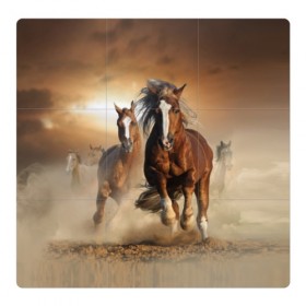 Магнитный плакат 3Х3 с принтом Бегущие лошади в Петрозаводске, Полимерный материал с магнитным слоем | 9 деталей размером 9*9 см | animal | color | dust | hooves | horse | mane | mustang | muzzle | nature | sky | speed | грива | животное | конь | копыта | лошадь | мустанг | небо | окрас | природа | пыль | скакун | скорость