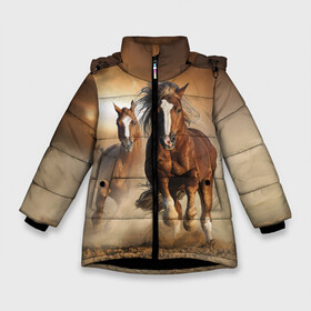 Зимняя куртка для девочек 3D с принтом Бегущие лошади в Петрозаводске, ткань верха — 100% полиэстер; подклад — 100% полиэстер, утеплитель — 100% полиэстер. | длина ниже бедра, удлиненная спинка, воротник стойка и отстегивающийся капюшон. Есть боковые карманы с листочкой на кнопках, утяжки по низу изделия и внутренний карман на молнии. 

Предусмотрены светоотражающий принт на спинке, радужный светоотражающий элемент на пуллере молнии и на резинке для утяжки. | animal | color | dust | hooves | horse | mane | mustang | muzzle | nature | sky | speed | грива | животное | конь | копыта | лошадь | мустанг | небо | окрас | природа | пыль | скакун | скорость