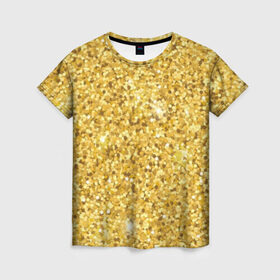 Женская футболка 3D с принтом Золотые блестки в Петрозаводске, 100% полиэфир ( синтетическое хлопкоподобное полотно) | прямой крой, круглый вырез горловины, длина до линии бедер | bright | cool | glitter | gold | gold glitter | luxury | shine | sparkle | yellow | глиттер | желтый | золото | золотые блёстки | прикольно | роскошь | сверкать | сияние | ярко