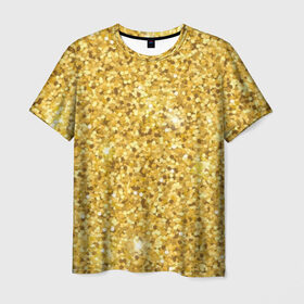 Мужская футболка 3D с принтом Золотые блестки в Петрозаводске, 100% полиэфир | прямой крой, круглый вырез горловины, длина до линии бедер | Тематика изображения на принте: bright | cool | glitter | gold | gold glitter | luxury | shine | sparkle | yellow | глиттер | желтый | золото | золотые блёстки | прикольно | роскошь | сверкать | сияние | ярко
