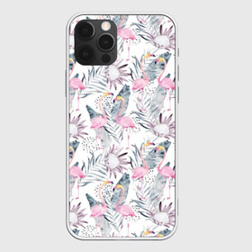 Чехол для iPhone 12 Pro Max с принтом Фламинго в Петрозаводске, Силикон |  | abstraction | beak | bird | fauna | feathers | flamingo | flora | flower | happiness | jungle | leaves | nature | pink | tropical | tropics | white | yellow | абстракция | белый | джунгли | желтый | клюв | листья | перья | природа | птица | розовый | счас