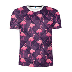 Мужская футболка 3D спортивная с принтом Фламинго в Петрозаводске, 100% полиэстер с улучшенными характеристиками | приталенный силуэт, круглая горловина, широкие плечи, сужается к линии бедра | abstraction | beak | bird | fauna | feathers | flamingo | flora | geometry | happiness | nature | pink | purple | tropical | tropics | абстракция | геометрия | клюв | перья | природа | птица | розовый | счастье | тропики | тропический | фауна | фиолетовый
