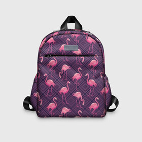 Детский рюкзак 3D с принтом Фламинго в Петрозаводске, 100% полиэстер | лямки с регулируемой длиной, сверху петелька, чтобы рюкзак можно было повесить на вешалку. Основное отделение закрывается на молнию, как и внешний карман. Внутри дополнительный карман. По бокам два дополнительных кармашка | abstraction | beak | bird | fauna | feathers | flamingo | flora | geometry | happiness | nature | pink | purple | tropical | tropics | абстракция | геометрия | клюв | перья | природа | птица | розовый | счастье | тропики | тропический | фауна | фиолетовый