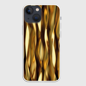 Чехол для iPhone 13 mini с принтом Золотые волны в Петрозаводске,  |  | abstraction | cool | glitter | gold | lines | luxury | metal | ribbons | shine | texture | абстракция | блеск | волны | золото | круто | ленты | линии | металл | прикольно | роскошь | сиять | текстура