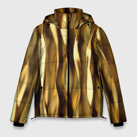Мужская зимняя куртка 3D с принтом Золотые волны в Петрозаводске, верх — 100% полиэстер; подкладка — 100% полиэстер; утеплитель — 100% полиэстер | длина ниже бедра, свободный силуэт Оверсайз. Есть воротник-стойка, отстегивающийся капюшон и ветрозащитная планка. 

Боковые карманы с листочкой на кнопках и внутренний карман на молнии. | abstraction | cool | glitter | gold | lines | luxury | metal | ribbons | shine | texture | абстракция | блеск | волны | золото | круто | ленты | линии | металл | прикольно | роскошь | сиять | текстура