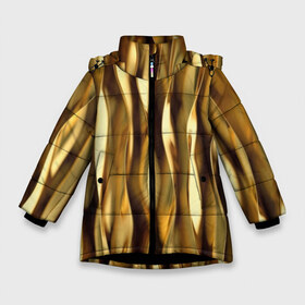 Зимняя куртка для девочек 3D с принтом Золотые волны в Петрозаводске, ткань верха — 100% полиэстер; подклад — 100% полиэстер, утеплитель — 100% полиэстер. | длина ниже бедра, удлиненная спинка, воротник стойка и отстегивающийся капюшон. Есть боковые карманы с листочкой на кнопках, утяжки по низу изделия и внутренний карман на молнии. 

Предусмотрены светоотражающий принт на спинке, радужный светоотражающий элемент на пуллере молнии и на резинке для утяжки. | abstraction | cool | glitter | gold | lines | luxury | metal | ribbons | shine | texture | абстракция | блеск | волны | золото | круто | ленты | линии | металл | прикольно | роскошь | сиять | текстура