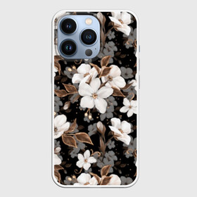 Чехол для iPhone 13 Pro с принтом Белые цветы в Петрозаводске,  |  | black | bud | cute | flora | flowers | golden | leaves | plant | romance | spring | tenderness | white | yellow | белый | бутон | весна | желтый | золотой | листья | мило | нежность | растение | романтика | флора | цветы | черный