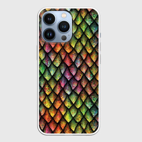 Чехол для iPhone 13 Pro с принтом Чешуя дракона в Петрозаводске,  |  | blue | bright | colorful | cool | dragon | green | iridescent | orange | pink | purple | rainbow | red | skin | snake | брызги | волшебный | дракон | зеленый | змея | кожа | красный | красочный | оранжевый | прикольный | радуга | радужный