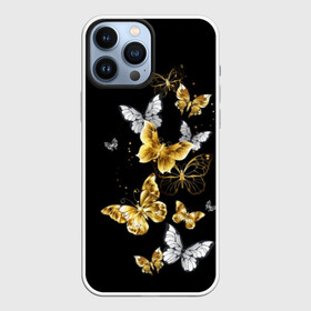 Чехол для iPhone 13 Pro Max с принтом Золотые бабочки в Петрозаводске,  |  | airy | black | butterfly | cool | cute | flight | flit | gold | insect | magical | white | wings | yellow | бабочка | белый | воздушный | волшебный | желтый | золото | крылья | милый | насекомое | полёт | порхать | прикольный | черный