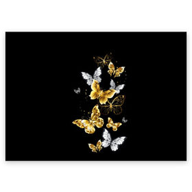 Поздравительная открытка с принтом Золотые бабочки в Петрозаводске, 100% бумага | плотность бумаги 280 г/м2, матовая, на обратной стороне линовка и место для марки
 | airy | black | butterfly | cool | cute | flight | flit | gold | insect | magical | white | wings | yellow | бабочка | белый | воздушный | волшебный | желтый | золото | крылья | милый | насекомое | полёт | порхать | прикольный | черный