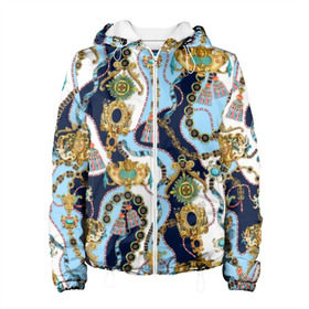 Женская куртка 3D с принтом Барокко в Петрозаводске, ткань верха — 100% полиэстер, подклад — флис | прямой крой, подол и капюшон оформлены резинкой с фиксаторами, два кармана без застежек по бокам, один большой потайной карман на груди. Карман на груди застегивается на липучку | baroque | blue | chain | decoration | fringe | gold | ribbon | style | vintage | white | барокко | бахрома | белый | винтаж | золото | кисточка | лента | синий | стиль | украшения | цепочка