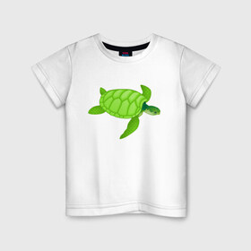 Детская футболка хлопок с принтом Черепаха. в Петрозаводске, 100% хлопок | круглый вырез горловины, полуприлегающий силуэт, длина до линии бедер | Тематика изображения на принте: большая | живность | животные | зелёная | море | морская | природа | черепаха