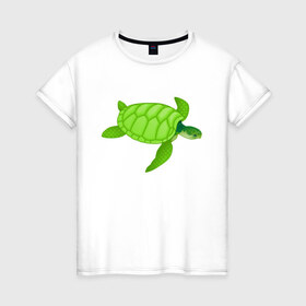Женская футболка хлопок с принтом Черепаха. в Петрозаводске, 100% хлопок | прямой крой, круглый вырез горловины, длина до линии бедер, слегка спущенное плечо | большая | живность | животные | зелёная | море | морская | природа | черепаха
