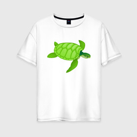Женская футболка хлопок Oversize с принтом Черепаха в Петрозаводске, 100% хлопок | свободный крой, круглый ворот, спущенный рукав, длина до линии бедер
 | большая | живность | животные | зелёная | море | морская | природа | черепаха