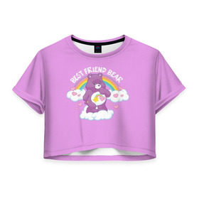 Женская футболка Cropp-top с принтом Заботливые мишки в Петрозаводске, 100% полиэстер | круглая горловина, длина футболки до линии талии, рукава с отворотами | Тематика изображения на принте: best friend | rainbow | заботливые мишки | лучшие друзья | медведь | медвежонок | милота | мимими | миша | мишка | мишки радужные | мультик | радуга | сердечки