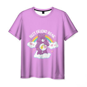 Мужская футболка 3D с принтом Заботливые мишки в Петрозаводске, 100% полиэфир | прямой крой, круглый вырез горловины, длина до линии бедер | best friend | rainbow | заботливые мишки | лучшие друзья | медведь | медвежонок | милота | мимими | миша | мишка | мишки радужные | мультик | радуга | сердечки