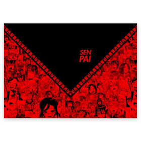 Поздравительная открытка с принтом SENPAI в Петрозаводске, 100% бумага | плотность бумаги 280 г/м2, матовая, на обратной стороне линовка и место для марки
 | Тематика изображения на принте: 2 versia | ahegao | anime | manga | paint | red | sempai | senpai | sup | supreme | trend | white | аниме | белый | манга | семпай | сенпай | суп | суприм