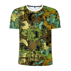 Мужская футболка 3D спортивная с принтом Камуфляж в Петрозаводске, 100% полиэстер с улучшенными характеристиками | приталенный силуэт, круглая горловина, широкие плечи, сужается к линии бедра | abstraction | army | art | background | blue | camouflage | clothing | color | green | marsh | pattern | snake | stencil | uniform | абстракция | армия | арт | болотный | зеленый | змея | камуфляж | одежда | трафарет | узор | униформа | фон | цв