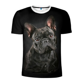 Мужская футболка 3D спортивная с принтом Французский бульдог в Петрозаводске, 100% полиэстер с улучшенными характеристиками | приталенный силуэт, круглая горловина, широкие плечи, сужается к линии бедра | Тематика изображения на принте: animal | background | beast | black | breed | bulldog | cool | cute | dog | ears | french | jaw | look | muzzle | portrait | wool | бульдог | взгляд | животное | зверь | милый | пёс | порода | портрет | прикольно | псина | собака | уши | фон | фра