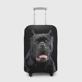 Чехол для чемодана 3D с принтом Черный кан - корсо в Петрозаводске, 86% полиэфир, 14% спандекс | двустороннее нанесение принта, прорези для ручек и колес | Тематика изображения на принте: animal | background | beast | black | breed | can   corso | cool | cute | dog | ears | fangs | jaw | look | muzzle | portrait | tongue | wool | взгляд | животное | зверь | кан   корсо | клыки | милый | пёс | порода | портрет | прикольно | псина | 