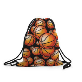 Рюкзак-мешок 3D с принтом Баскетбольные мячи в Петрозаводске, 100% полиэстер | плотность ткани — 200 г/м2, размер — 35 х 45 см; лямки — толстые шнурки, застежка на шнуровке, без карманов и подкладки | Тематика изображения на принте: activity | ball | basketball | black | brightness | brown | circle | color | game | illustration | orange | sport | victory | yellow | активность | апельсиновый | баскетбол | желтый | игра | иллюстрация | коричневый | круг | мяч | оранжевый | победа | спо