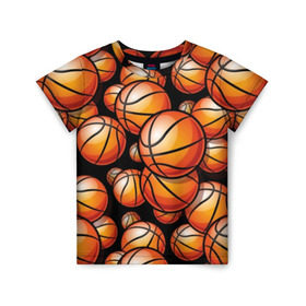 Детская футболка 3D с принтом Баскетбольные мячи в Петрозаводске, 100% гипоаллергенный полиэфир | прямой крой, круглый вырез горловины, длина до линии бедер, чуть спущенное плечо, ткань немного тянется | activity | ball | basketball | black | brightness | brown | circle | color | game | illustration | orange | sport | victory | yellow | активность | апельсиновый | баскетбол | желтый | игра | иллюстрация | коричневый | круг | мяч | оранжевый | победа | спо