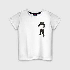 Детская футболка хлопок с принтом Кися в кармане в Петрозаводске, 100% хлопок | круглый вырез горловины, полуприлегающий силуэт, длина до линии бедер | cat | арт | животные | карман | кися | кот | кот в кармане | котенок | коты | кошка